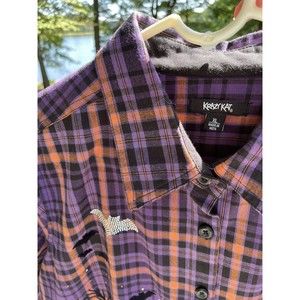 Krazy Kat Halloween LS Shirt Beaded Bat Spooky Tree Purple Orange Black Ladie XL